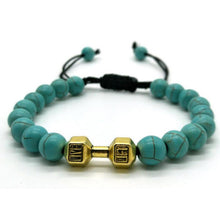 Charger l'image dans la galerie, Bracelet perlé en corde à la main haltère en métal avec œil de tigre de roche volcanique 18 modèles aux choix - Tommy Taylor
