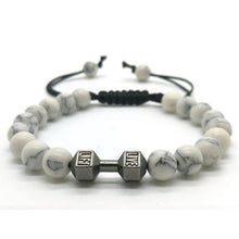 Charger l'image dans la galerie, Bracelet perlé en corde à la main haltère en métal avec œil de tigre de roche volcanique 18 modèles aux choix - Tommy Taylor