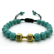 Charger l'image dans la galerie, Bracelet perlé en corde à la main haltère en métal avec œil de tigre de roche volcanique 18 modèles aux choix - Tommy Taylor