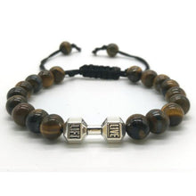 Charger l'image dans la galerie, Bracelet perlé en corde à la main haltère en métal avec œil de tigre de roche volcanique 18 modèles aux choix - Tommy Taylor