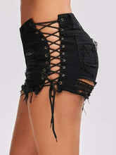 Charger l'image dans la galerie, Short en jean déchiré à lacets latéral pour femmes sexy us taille haute - Tommy Taylor