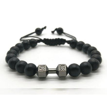 Charger l'image dans la galerie, Bracelet perlé en corde à la main haltère en métal avec œil de tigre de roche volcanique 18 modèles aux choix - Tommy Taylor