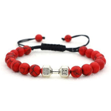 Charger l'image dans la galerie, Bracelet perlé en corde à la main haltère en métal avec œil de tigre de roche volcanique 18 modèles aux choix - Tommy Taylor