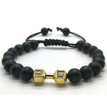 Charger l'image dans la galerie, Bracelet perlé en corde à la main haltère en métal avec œil de tigre de roche volcanique 18 modèles aux choix - Tommy Taylor