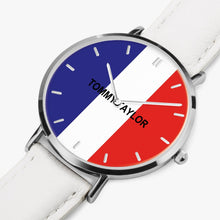 Charger l'image dans la galerie, Montre à quartz à bracelet en cuir ultra-mince crée par Tommy Taylor US.(Bracelet cuir Marron-Noir-Blanc)