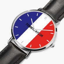 Charger l'image dans la galerie, Montre à quartz à bracelet en cuir ultra-mince crée par Tommy Taylor US.(Bracelet cuir Marron-Noir-Blanc)