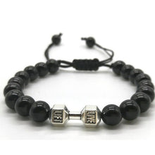 Charger l'image dans la galerie, Bracelet perlé en corde à la main haltère en métal avec œil de tigre de roche volcanique 18 modèles aux choix - Tommy Taylor