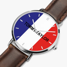 Charger l'image dans la galerie, Montre à quartz à bracelet en cuir ultra-mince crée par Tommy Taylor US.(Bracelet cuir Marron-Noir-Blanc)