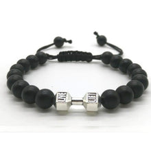 Charger l'image dans la galerie, Bracelet perlé en corde à la main haltère en métal avec œil de tigre de roche volcanique 18 modèles aux choix - Tommy Taylor