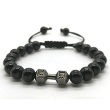 Charger l'image dans la galerie, Bracelet perlé en corde à la main haltère en métal avec œil de tigre de roche volcanique 18 modèles aux choix - Tommy Taylor