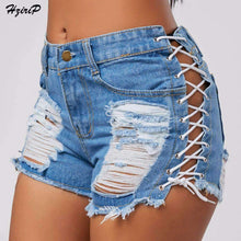 Charger l'image dans la galerie, Short en jean déchiré à lacets latéral pour femmes sexy us taille haute - Tommy Taylor