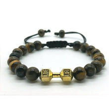 Charger l'image dans la galerie, Bracelet perlé en corde à la main haltère en métal avec œil de tigre de roche volcanique 18 modèles aux choix - Tommy Taylor