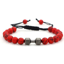 Charger l'image dans la galerie, Bracelet perlé en corde à la main haltère en métal avec œil de tigre de roche volcanique 18 modèles aux choix - Tommy Taylor