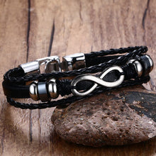 Charger l'image dans la galerie, Infinity hommes Bracelet en cuir véritable noir main chaîne amitié - Tommy Taylor