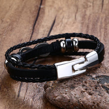 Charger l'image dans la galerie, Infinity hommes Bracelet en cuir véritable noir main chaîne amitié - Tommy Taylor