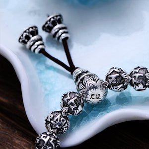 Bracelet Bouddhisme Mantra Bracelet solide 999 argent fin Bracelet de perles de bouddha pour unisexe Vintage bijoux étirement 17-22 cm - Tommy Taylor 