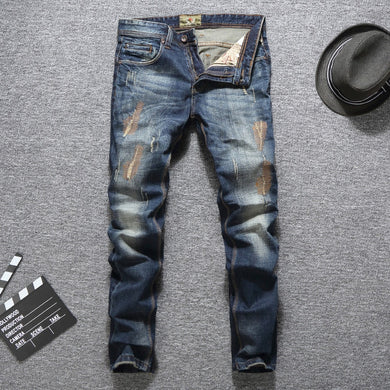 jeans jeune Hommes  Slim Fit Patckwork Coton  Déchiré De Haute Qualité - Tommy Taylor 