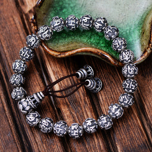 Bracelet Bouddhisme Mantra Bracelet solide 999 argent fin Bracelet de perles de bouddha pour unisexe Vintage bijoux étirement 17-22 cm - Tommy Taylor 