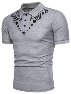 Star Geometric Print Short Sleeve Polo Collar T-shirt - Tommy Taylor 