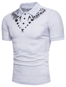 Star Geometric Print Short Sleeve Polo Collar T-shirt - Tommy Taylor 