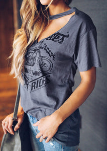 T-shirts mode femme  imprimé à col à manches courtes coton/polyester - Tommy Taylor 