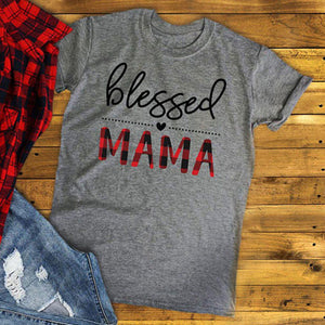 Maman bénie lettre imprimée T-Shirt gris T-Shirt pour femmes décontracté t-shirt ample t-shirt basique - Tommy Taylor 