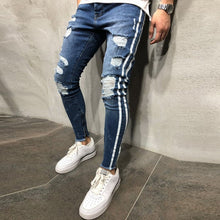 Charger l&#39;image dans la galerie, jeans hommes à rayures latérales déchirées mode Streetwear Slim  Denim deux colories - Tommy Taylor 
