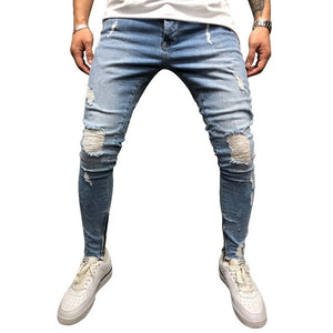 jeans hommes à rayures latérales déchirées mode Streetwear Slim  Denim deux colories - Tommy Taylor 