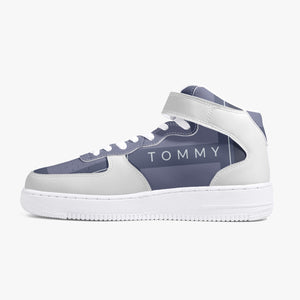 Nouvelles baskets montantes en cuir gris et blanc by Tommy Taylor US