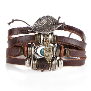 bracelet Tibet pierre plume multicouche  en cuir  pour hommes Vintage Punk Wraptaille ajustable   plusieurs modèle disponible voir référence - Tommy Taylor 