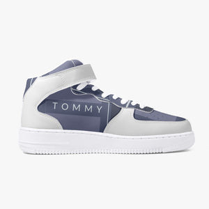 Nouvelles baskets montantes en cuir gris et blanc by Tommy Taylor US
