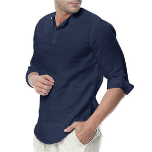 New Men's Summer Long Sleeve Cotton Linen Long Sleeve Cotton Casual Breathable Shirts Style Solid Male Shirts - Tommy Taylor 
