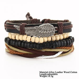 bracelet Tibet pierre plume multicouche  en cuir  pour hommes Vintage Punk Wraptaille ajustable   plusieurs modèle disponible voir référence - Tommy Taylor 