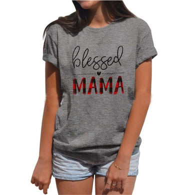 Maman bénie lettre imprimée T-Shirt gris T-Shirt pour femmes décontracté t-shirt ample t-shirt basique - Tommy Taylor 