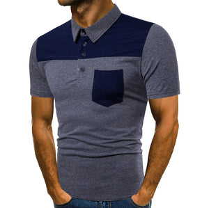 Men's Polo Turn-down Collar Short Sleeve Shirts with Buttons Men Casual Patchwork Basic Tee - Tommy Taylor 
