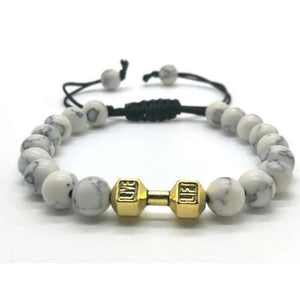 Bracelet perlé en corde à la main haltère en métal avec œil de tigre de roche volcanique 18 modèles aux choix - Tommy Taylor 