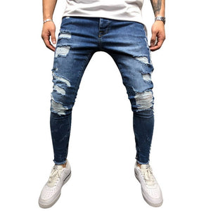 jeans hommes à rayures latérales déchirées mode Streetwear Slim  Denim deux colories - Tommy Taylor 