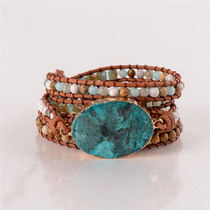 Bracelet en cuir perlé pour femmes composé de pierre de jaspe,de spectrolite turquoise - Tommy Taylor 