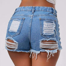 Charger l&#39;image dans la galerie, Short en jean déchiré à lacets latéral pour femmes sexy us taille haute - Tommy Taylor 
