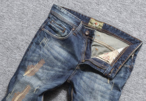 jeans jeune Hommes  Slim Fit Patckwork Coton  Déchiré De Haute Qualité - Tommy Taylor 